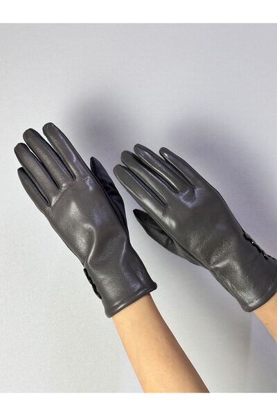 Gönülden Tasarım Button Detail Touchscreen Compatible Finger Synthetic Leathe...