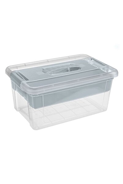 SHOPIENS Organizer Box, Transparent, Removable Shelf, Compartments, Gray, 9L Capacity