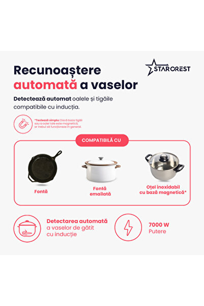 STARCREST Induction Hob SIH-6262, Touch Control, Booster, Keep Warm, Timer, Black Glass Kanger