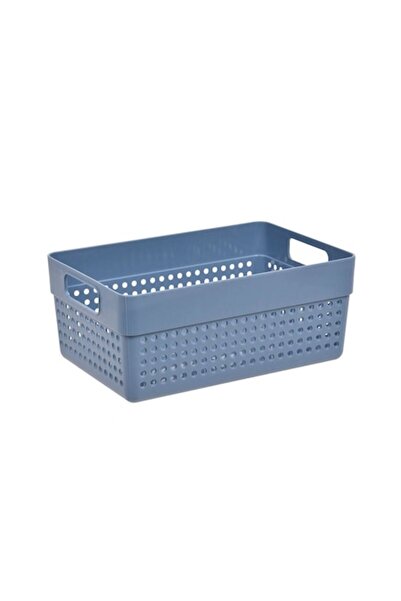 SHOPIENS Blue Perforated Plastic Storage Basket with Handles, 3.5L (MYONNA)