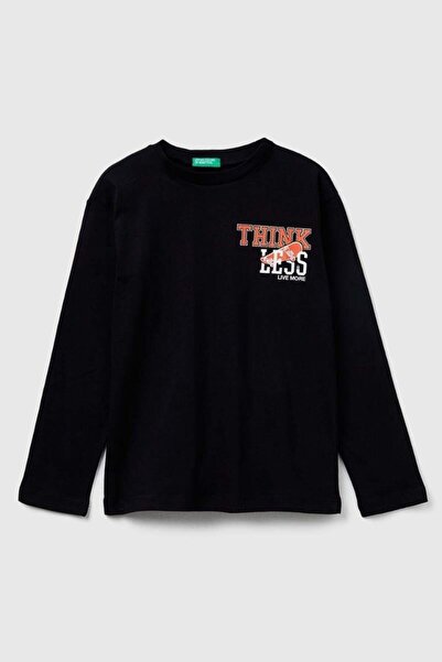 United Colors of Benetton Μπλουζάκι μακρυμάνικο για αγόρια 3JERC10QO-25K Μαύρο