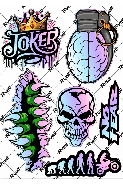 MKARAKAN Rvell Motorsiklet & Laptop Uyumlu Renkli Hologram Sticker Joker 012