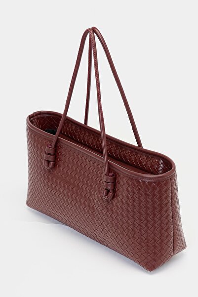 GALB Burgundy Women's Knitted Patterned Pu Leather Hand and Shoulder Bag – Elegant Wide Format