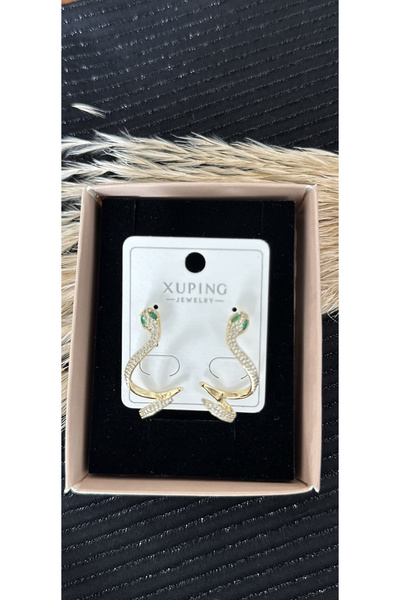 Aytozu Takı ve Aksesuar XUPİNG VIP Zirkon Taşlı Yılan Model Kıkırdak Detaylı Gold Küpe