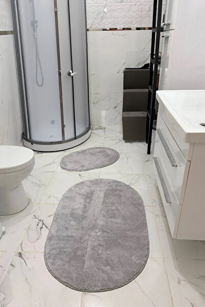 vodler مجموعة سجادة حمام من القطيفة، قابلة للغسل في الغسالة، قاعدة مضادة للانزلاق، مجموعة من قطعتين