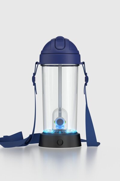 Renga Cosmo Astronaut Figured Led Lighted 385 ml Tritan Children's Water Bottle with Straw and Strap 912148 Blue