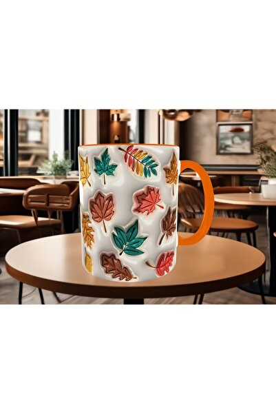 Mugs and love Sarı yapraklar, son bahar kaliteli porselen kupa