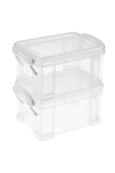 SHOPIENS Set de cutii de depozitare, model transparent, 10,5x8x6,5 cm, 2 bucăți