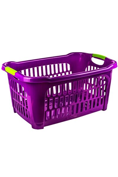 SHOPIENS Coș de rufe din plastic, 40L, violet, 52x39x27 cm, mânere verzi - MY...
