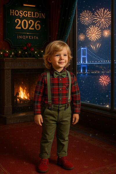 inowesta Baby&Child New Year Special Salopet Set Shirt Pants Bow Tie-4 Pieces