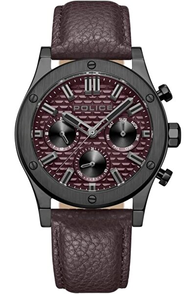 Police - Polysh Watch For Men Burgundy Brown Leather Strap - PEWJF0006203