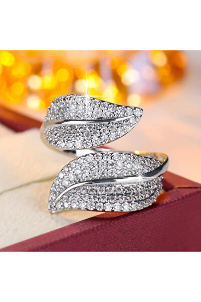 begüm jewelery GÜMÜŞ RENK ÇİFT YAPRAK AYARLANABİLİR TASARIM YÜZÜK