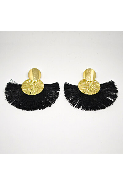 VELORA PRIVE BOHEM GOLD PASLANMAZ ÇELİK SİYAH PÜSKÜLLÜ KÜPE