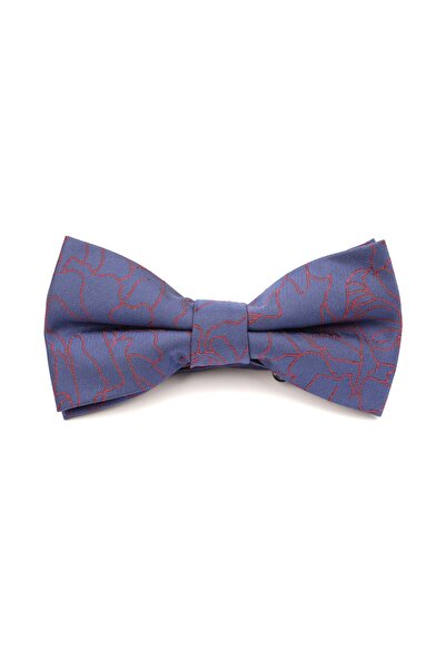 6AM Ceremony Papion elegant albastru cu imprimeu artistic roșu