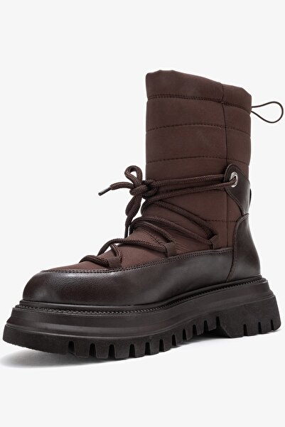 LuviShoes Weld Brown Leather Women's Snow Boots