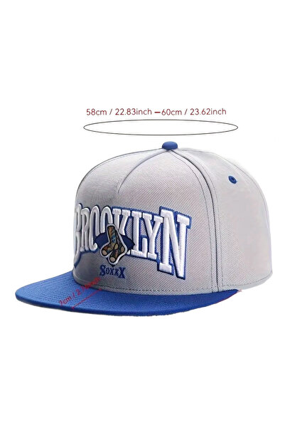 CosmoOutlet Men's Brooklyn Embroidered Adjustable Hip Hop Model Blue Gray Hat