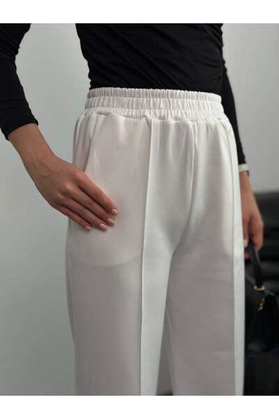 Hatun Atila Elastic Waist Scuba Fabric Trousers 8935 - White