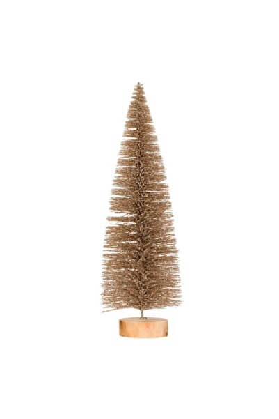SHOPIENS Decorative Christmas Tree, Glitter Model, Beige, Height 25 cm, Wooden Base