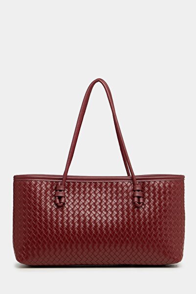 GALB Burgundy Women's Knitted Patterned Pu Leather Hand and Shoulder Bag – Elegant Wide Format
