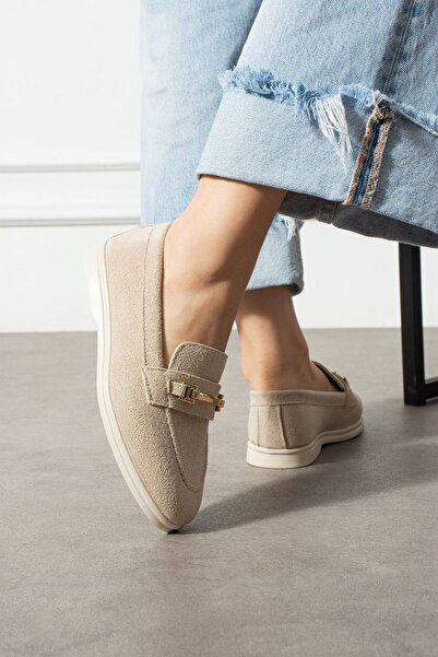 FUGA MODA حذاء ماركيز بيج سويدي بإبزيم لوفر باليه كاجوال