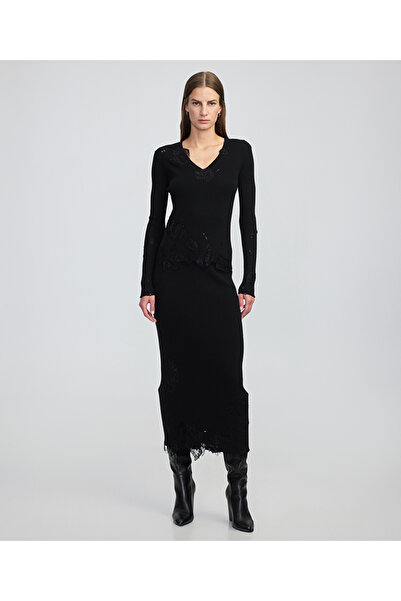 İpekyol Dantel aplikeli triko etek