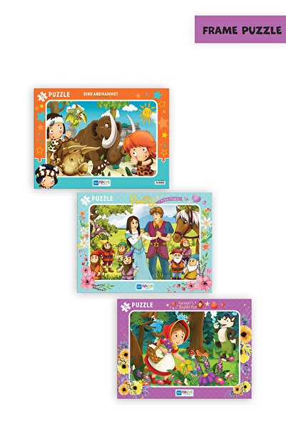 Blue Focus 3 ADET 72 PARÇA ÇOCUK PUZZLE DİNO VE MAMUT VE PRINCESS PAMUK PRENS...