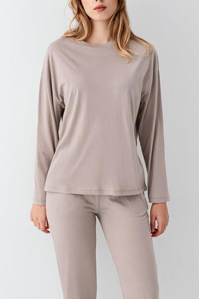 Arnetta Women's Modal Cotton Crew Neck Long Sleeve Casual Solid Pajama Set