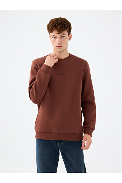 Loft 2034268 Kiremit Erkek Regular Fit Üç İplik Yazı Detaylı Bisiklet Yaka Sweat