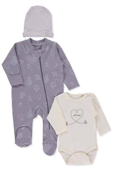 Bebetto İNTERLOK FERMUARLI PATİKLİ TULUM SET 3LÜ (MINI BEE) LİLA