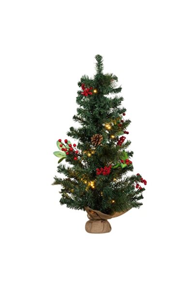 SHOPIENS Brad de Crăciun decorativ cu 40 LED-uri, alb cald, 90 cm, interior