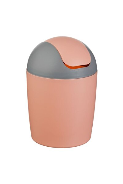 SHOPIENS Trash Bin, 12x18.5cm, Rotary Lid, 1.2L Capacity, Pink/Grey