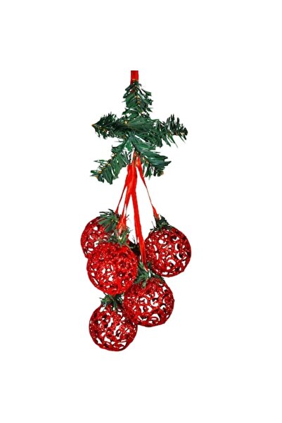 ANTBRO Christmas Decorative Garland Twig Model with 6 Red Baubles, 30cm