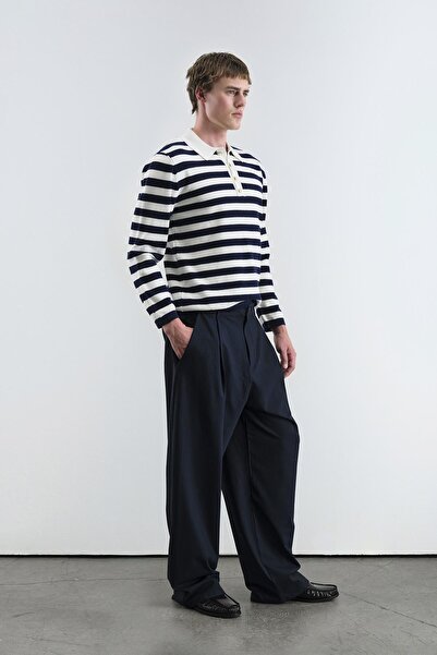 GIESTO Gold Buttoned Striped Polo Neck Sweater