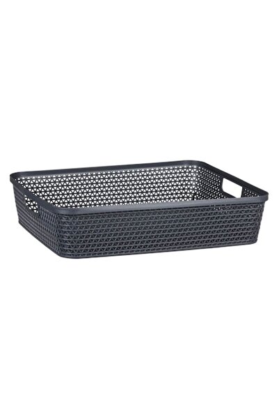 SHOPIENS Plastic Rattan Storage Basket, 4.8 L, Anthracite, with Handles