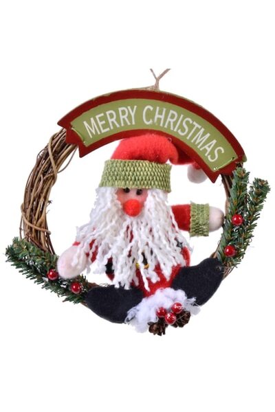 SHOPIENS Decoratiune Craciun, Coronita Mos Craciun, Lemn, 15 cm, Multicolor