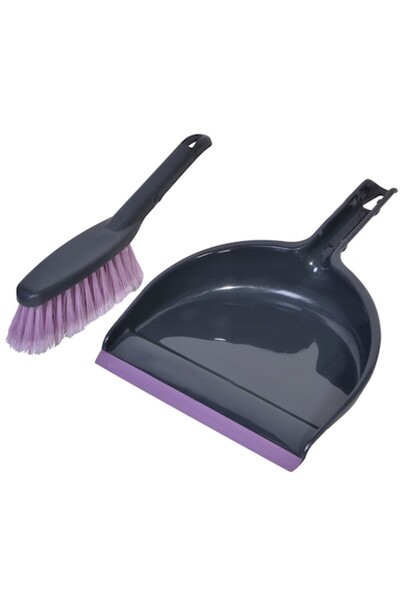 SHOPIENS Dustpan and Brush Set, Plastic, Gray, 2 Pieces