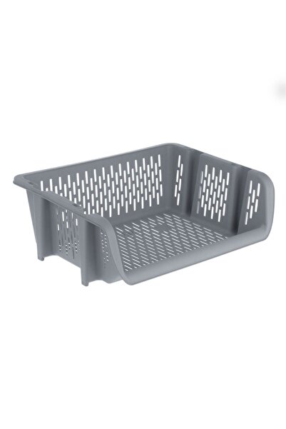 SHOPIENS Stackable Storage Basket, Gray, 39x30.5x13 cm, Plastic