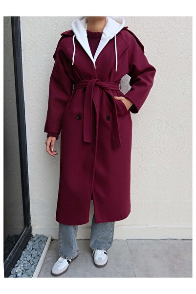 ESRAHELVACI Button Hooded Belted Coat