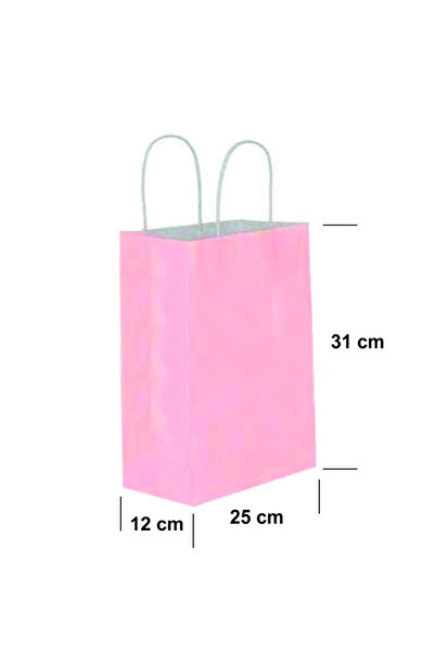AMBALAJDÜNYAM Burgu Saplı Kraft Kağıt Çanta Karton Hediyelik Poşet Torba - Pembe - 25x12x31 Cm. - 10 Adetlik Paket