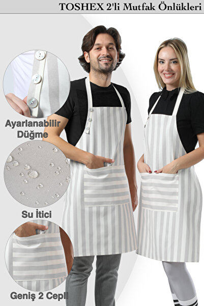 2pcs Kitchen Apron Waterproof Chef Apron 2 Wide Pockets Barista Apron Kitchen Apron Grey White Apron