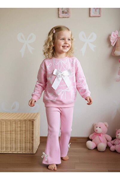 Pinkitokids 3D Bow Detail Sweatshirt and Spanish Cut Bow Detail Leggings Set