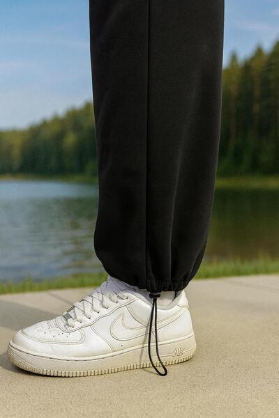 Lio20 Ανδρικό μαύρο φούτερ με φαρδύ πόδι από κομπακτό ύφασμα με κορδόνι - Άνετο και άνετο - Μέγεθος M-3XL