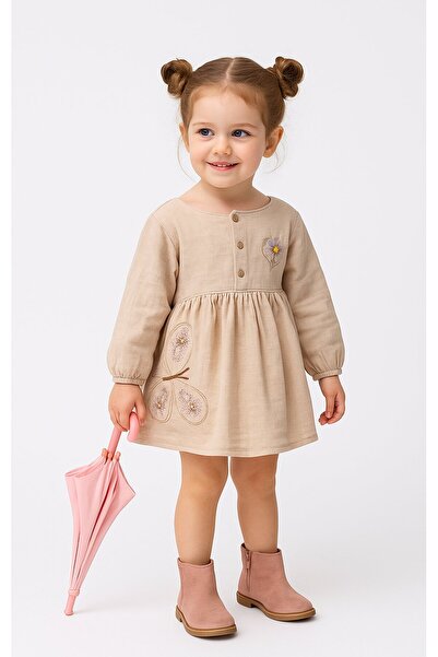 Overdo فستان بناتي بأكمام طويلة من قماش الموسلين موسمي