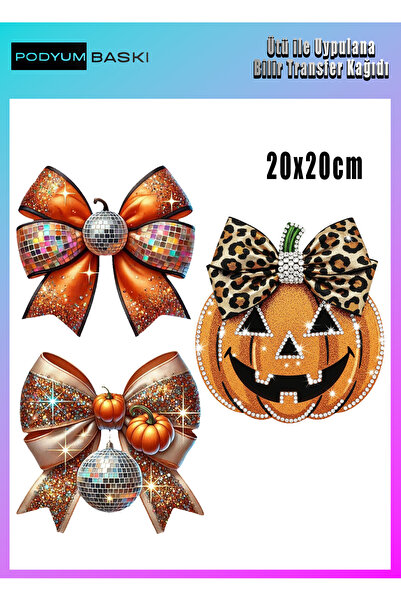 podyum baskı Iron-On Textile Dtf Printing T-Shirt Printing Pumpkin and Bows P...