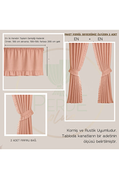 Perdeplus Ruffled Curtain Set – Set of 3, Rustic & Cornice Compatible