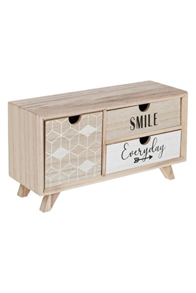 SHOPIENS Cutie decorativă din lemn, 3 sertare, „Zâmbește în fiecare zi”, 28x1...