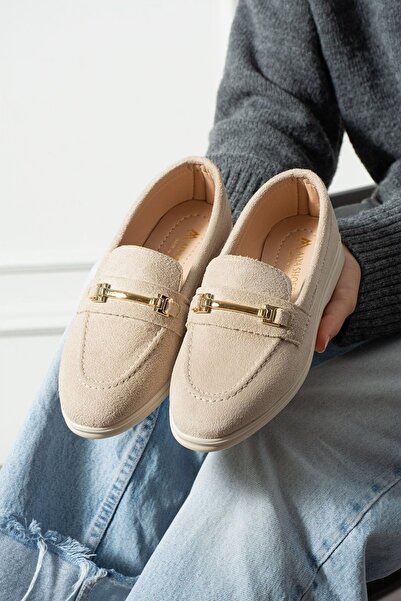 FUGA MODA حذاء ماركيز بيج سويدي بإبزيم لوفر باليه كاجوال