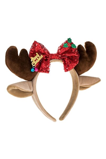 SHOPIENS Bentiță de Crăciun (Ren), Fundă Roșie, Urechi Bej, Coarne Maro