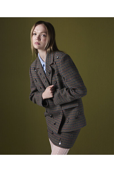 Twist Karma Accessoryed Hawkbeak Pattern Blazer