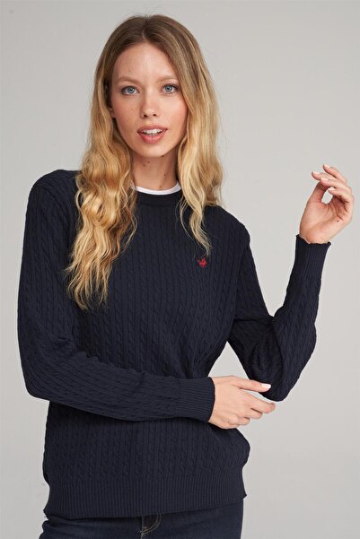 Çetinkaya Chester Polo 5249 Kadın Bisiklet Yaka Akrilik Saç Örgü Triko Kazak Lacivert